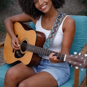 Python Snakeskin Guitar Strap – Genuine Leather, Turquoise Teal Accents, Adjustable Length