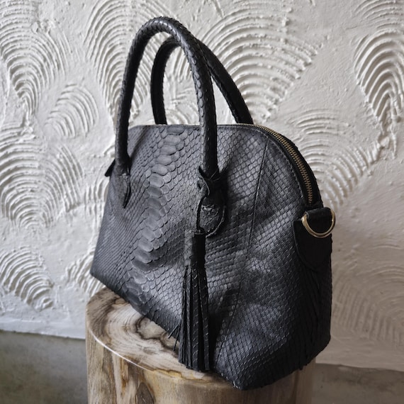Python Schlangenleder Tasche Schwarz Handgefertigte Echte Python