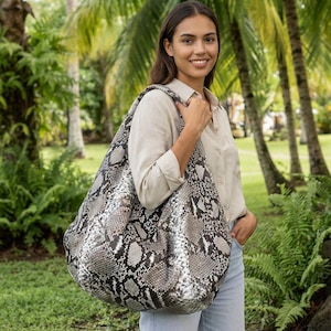Genuine Large Python Leather Hobo Bag, Slouchy Snakeskin Tote Bag, Boho Shoulder Purse