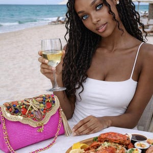 Snakeskin Handbag Beaded Shoulder Bag, Handmade