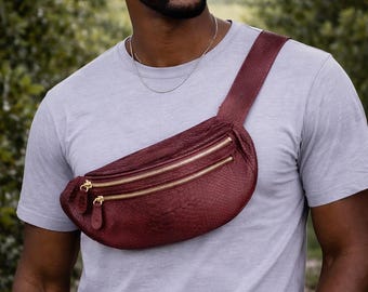 Python Snake Skin Belt Bag – Stylish Shoulder Sling for Men