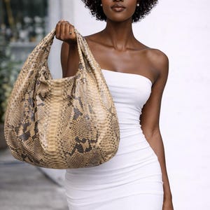 Schlangenhaut Geldbörse | Echt Python Leder Umhängetasche | Elegante Slouch Damen Tasche