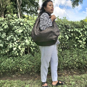 Brown Large Python Leather Hobo Bag, Slouchy Snakeskin Tote Bag, Oversized Boho Shoulder Purse