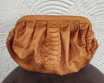 Sac cloud en peau de serpent en python - Sac à main et pochette en cuir élégants pour femme