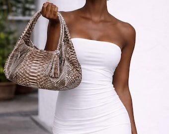 Python Leather Hobo Bag | Elegant Slouch Women’s Tote