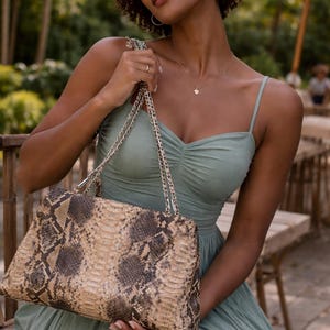 Python Snakeskin Shoulder Bag with Real Leather Lining