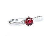 925 Silver Garnet Promise Ring Six Prong Garnet Solitaire Engagement Ring Round Garnet Graduated Zirconia Eternity Wedding Proposal Ring.