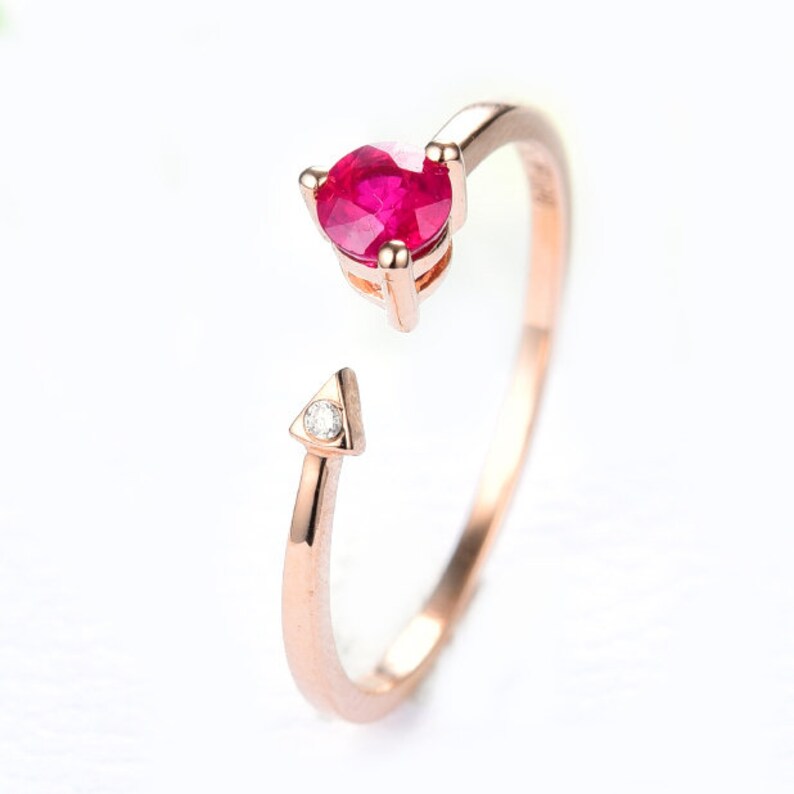 Natural Ruby Solitaire Classic Promise Ring 14K Rose Gold Bangkok Ruby Round Open End Engagement Ring July Stone Anniversary Gifted Ring