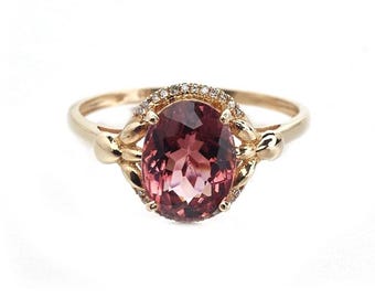 Vintage style Pink Tourmaline Engagement Ring 14K Tourmaline Solitaire Antique Handmade Women Gifted Ring October Stone Daily Worn Ceremony.