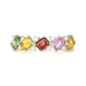 Multi Sapphire Cluster Eternity Band 14K Gold Emerald Cut Sapphire Wedding Band Octagon Shape Sapphire Women Proposal Ring Sapphire 14K Band