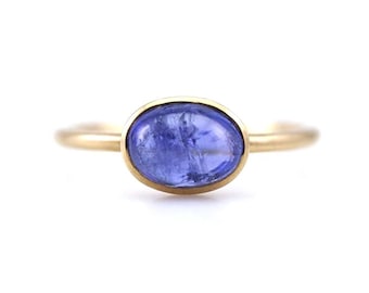 Tanzanite Cabochon Ring: 925 Silver Gold Plated, Contemporary Style