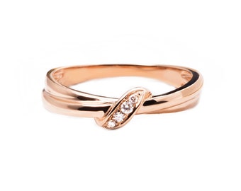 Diamond Leaf Wedding Band 14K Rose Gold Diamond Engagement Ring Pave Setting Diamond Valentine Proposal Ring Women Gifted 14K Diamond Ring.