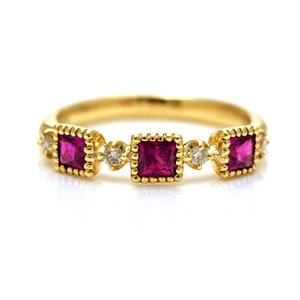 Lab Created Ruby CZ Eternity Band Princes Cut Alternative Ruby Wedding Band Art Deco Ring Valentine Proposal Gift Ring Daily Worn Ruby Band.