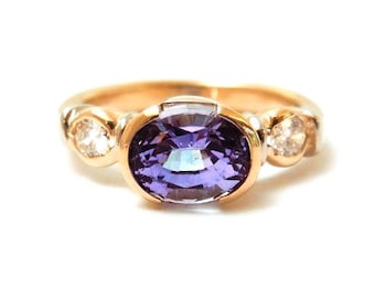 Tanzanite Art Deco Ring, Moissanite 9K Wedding Ring, Half Bezel Setting Tanzanite Trilogy Proposal Ring, Mother's Day Gifted Gemstone Ring.