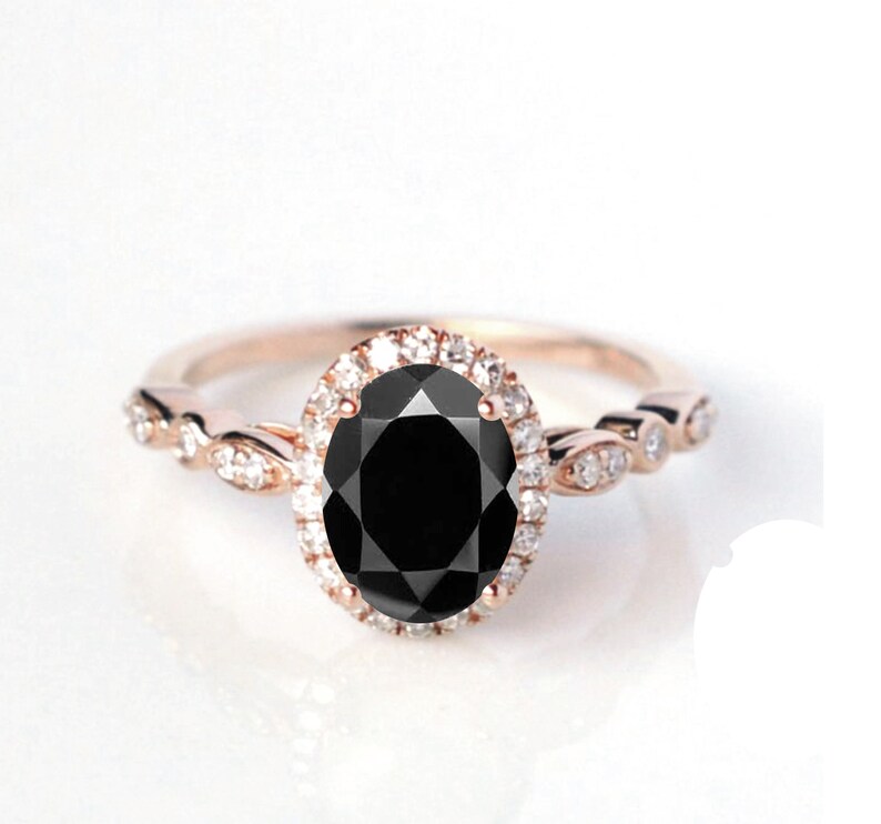 Black Onyx Solitaire Bridal Wedding Ring 14K Rose Gold Black Etsy