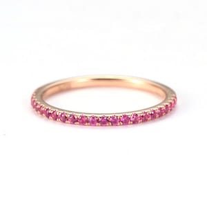 Ruby French Setting Band Ring 9K Rose Gold Ruby Eternity Wedding Band Ring Classic Half Eternity Valentine Gift for her Anniversary Gifted.