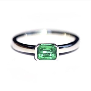 Natural Emerald Classic Engagement Ring Half Bezel Set Emerald Solitaire Ring 14K May Birthstone Proposal Ring Emerald Cut Daily Wear Ring.