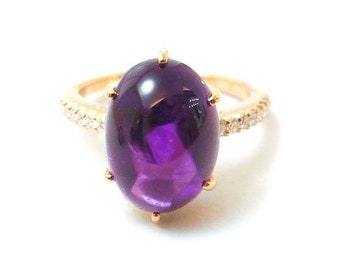 Purple Amethyst Cabochon Cocktail Anniversary Ring Big-Bold Amethyst Cabochon Ring, Daily Wear Mother's Day Gifted Ring Oval Amethyst Silver