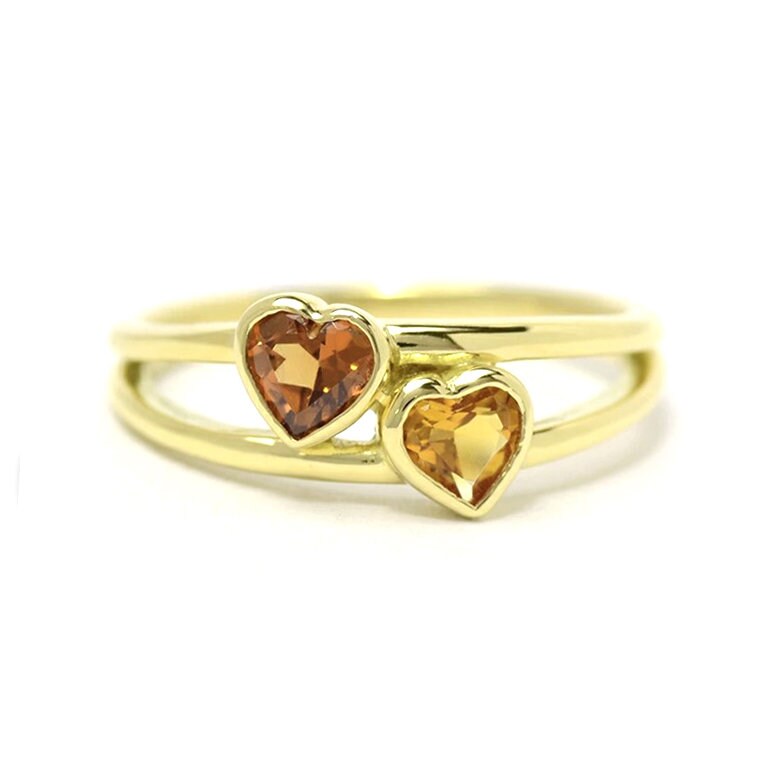 Madeira Citrine & Citrine Heart Ceremony Ring 925 Silver Him, Her Heart Ring Classic Spit Shank Heart Anniversary Gifted Orange Stone Ring.