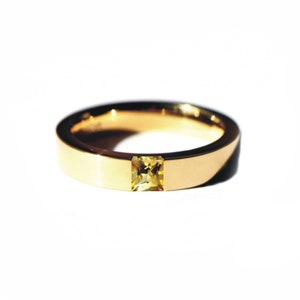 Citrin Solitaire Vigselring 925 Silver Herrring Prinsessslipad Citrin Förlovningsring November Födelsesten 14K Guldring