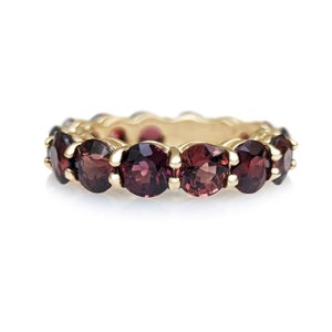 Red Garnet 9.00Ct Full Eternity Band, Round Garnet Cluster Party Worn Band, January Birthstone Band , Brown Gemstone 9K Gold Wedding Gifted.