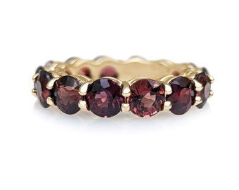 Red Garnet 9.00Ct Full Eternity Band, Round Garnet Cluster Party Worn Band, January Birthstone Band , Brown Gemstone 9K Gold Wedding Gifted.