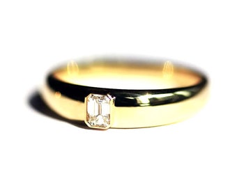 Moissanite Unisex Style Wedding Ring 14K Gold Emerald Cut Moissanite Daily Worn Fine Men's Engagement Ring Bezel Set Wide Band Octagon Ring.
