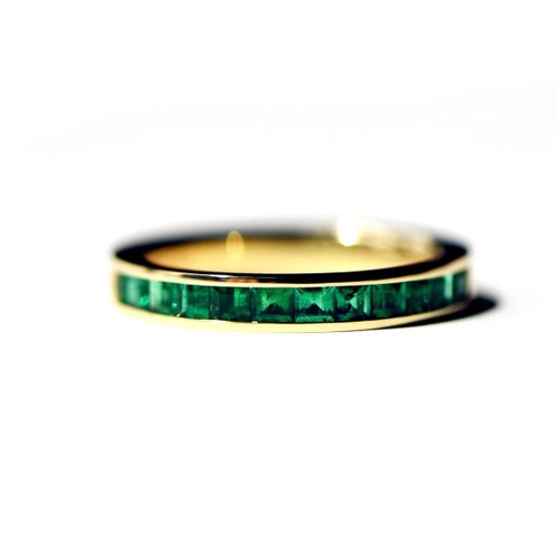 Natural Princess Cut Emerald shops Classic Wedding Band 14K Gold Channel Setting Emerald Eternity Band Women Gifted Emerald Anniversary Gold Band.