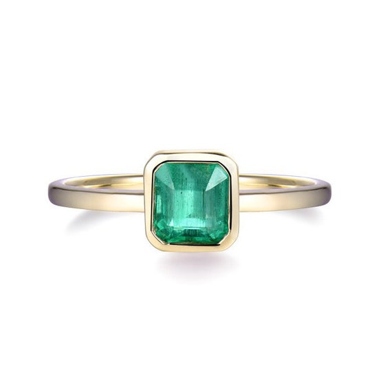 Zambian Emerald Solitaire Engagement Ring 14K Yellow Gold | Etsy