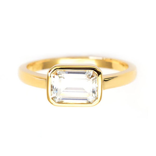1.60Carat Classic Moissanite Engagement Ring 14K Emerald Cut Moissanite Wedding Promise Ring Bezel Set Moissanite Solitaire Anniversary Gift