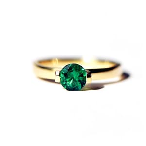 Lab Emerald Engagement Ring 14K Gold Emerald Solitaire Women Dainty Ring May Birthstone, Valentine Ceremony Ring Channel Set Emerald Ring.