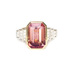 Exclusive 5.00Ct Pink Tourmaline Diamond Vintage Wedding Ring 14K Gold Emerald Cut Tourmaline Engagement Ring Pink Stone Valentine Gift Ring