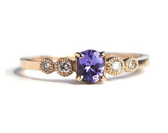 Minimalist Tanzanite Ceremony Ring, Edwardian Style Tanzanite Engagement Ring 9K Tanzanite, Topaz Proposal Ring Oval Tanzanite Wedding Ring.