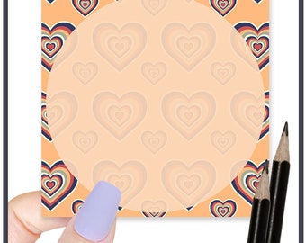 Retro Heart Memo Pad Peachy - 3x3 Memo Pads, 30 Sheet Memo Pad, Retro Hearts Memo Pads, Kawaii Memo Pads, Retro Hearts Writing Pad