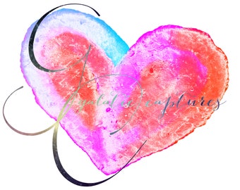 Watercolor Heart Clipart PNG Instant Download