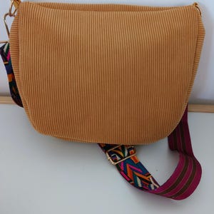 sac besace en velours, ocre, fait main