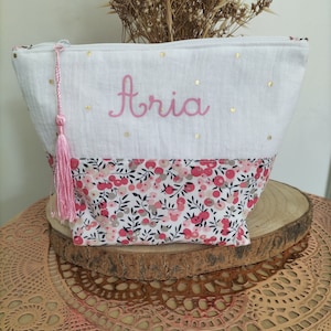 Trousse de toilette personnalisable, en double gaze et coton Liberty