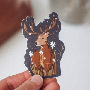 Meadow Deer Sticker, Nature Lover Sticker, Deer Illustration, Night Deer Sticker, Woodland Art, Wildlife Art, Vinyl Sticker, Animal Lover