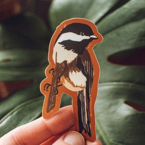 Chickadee Sticker, Bird Sticker, Wildlife Sticker, Woodland Art, Waterproof Sticker, Vinyl Sticker, Animal Lover Art, Bird Lover Gift, Cute