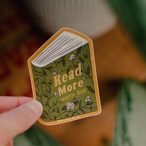 Bookish Sticker, Reader Sticker, Read More Worry Less, Book Lover, Reader Gift, Booktok Sticker, Waterproof Sticker, Kindle Sticker Decal