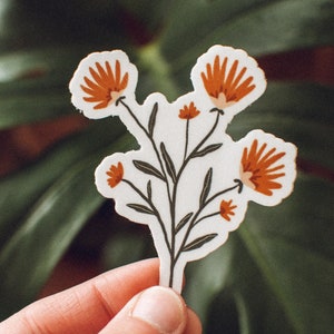 Orange Flowers Sticker, Aesthetic Flower, Vinyl DieCut Sticker, Yellow Dandelion, Wildflowers Sticker for Laptop, Waterproof Sticker Ontario