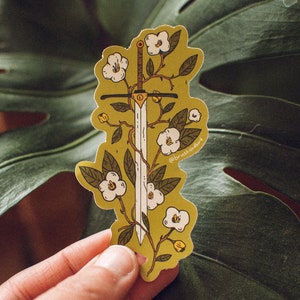 Fantasy Sword Sticker, Spring Flower, Fantasy Art, Sword Bouquet Sticker, Waterproof Sticker, Vinyl Sticker, Bookish Fan Art Sticker