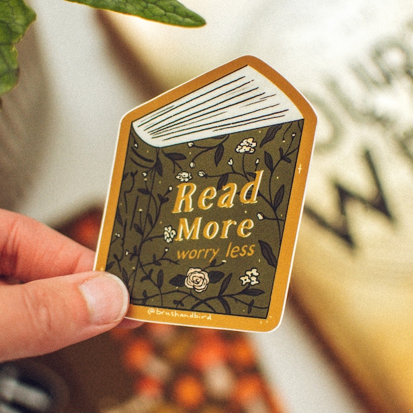 Bookish Sticker, Reader Sticker, Read More Worry Less, Book Lover, Reader Gift, Booktok Sticker, Waterproof Sticker, Kindle Sticker Decal