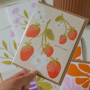 You're So Sweet Greeting Card | Summer Strawberries, Birthday Card, Any Occasion, Love and Friendship, Anniversary Card, Card for Her