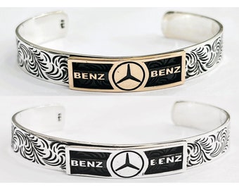 Sterling Sliver Cuff Bracelet for Men-Woman, meditation bracelet, bangle bracelet, Mercedes-Benz Model Silver Bracelet, bangle bracelet kada