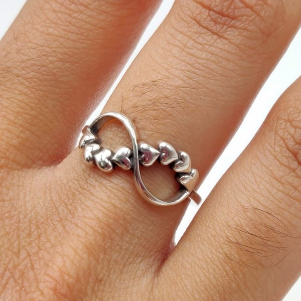 Sterling Silver Hearts Infinity Ring, Heart Ring, Silver Ring, Love Ring, Infinity Hearts Ring