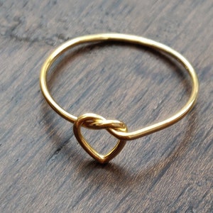 14k Gold Filled Heart Knot Ring - Minimalist Stacking Ring, 1mm Band, Knuckle Midi ring  Love Knot Ring, Delicate Heart Wire Ring, dainty