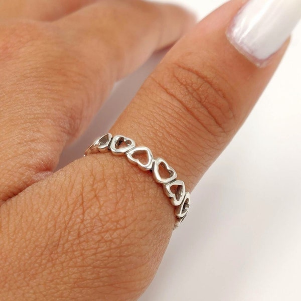Sterling Silver Eternity Heart Band, Open Heart Stacking Ring, Endless love ring, Gift