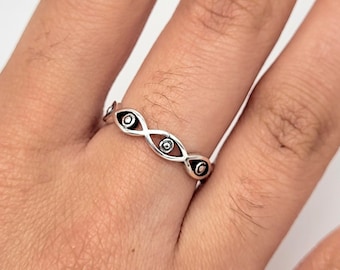 Sterling Silver Evil Eye Eternity Ring, Good Luck Protection