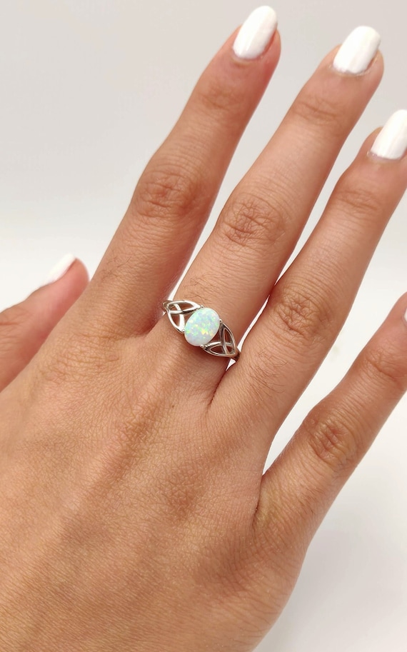 Sterling Silver Created Opal Celtic Knot Ring Sterling Silver Created Opal Celtic Knot Ring